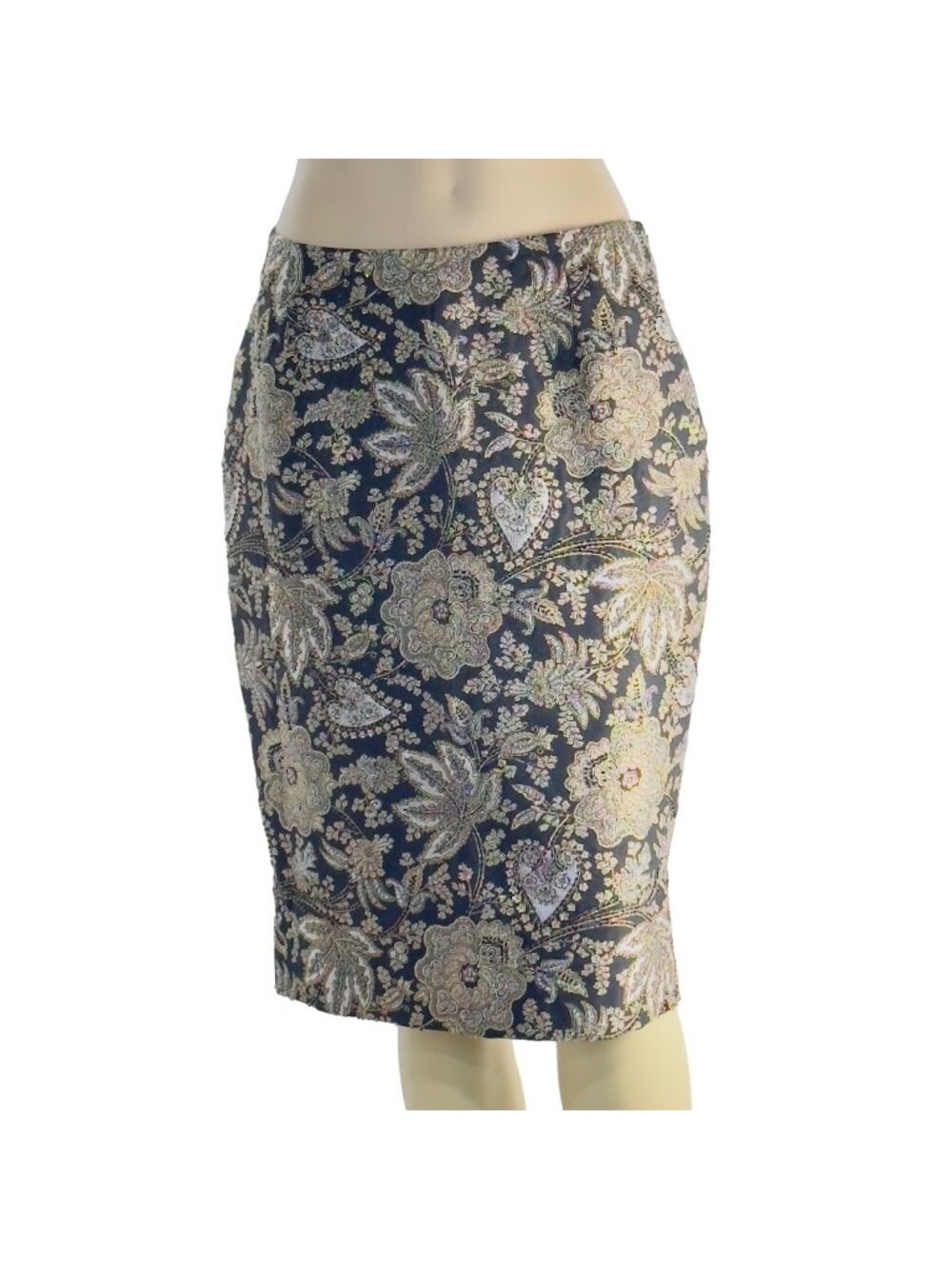 Carmen Marc Valvo Signature Womens Metallic Brocade Pencil Skirt Size 8 Paisley